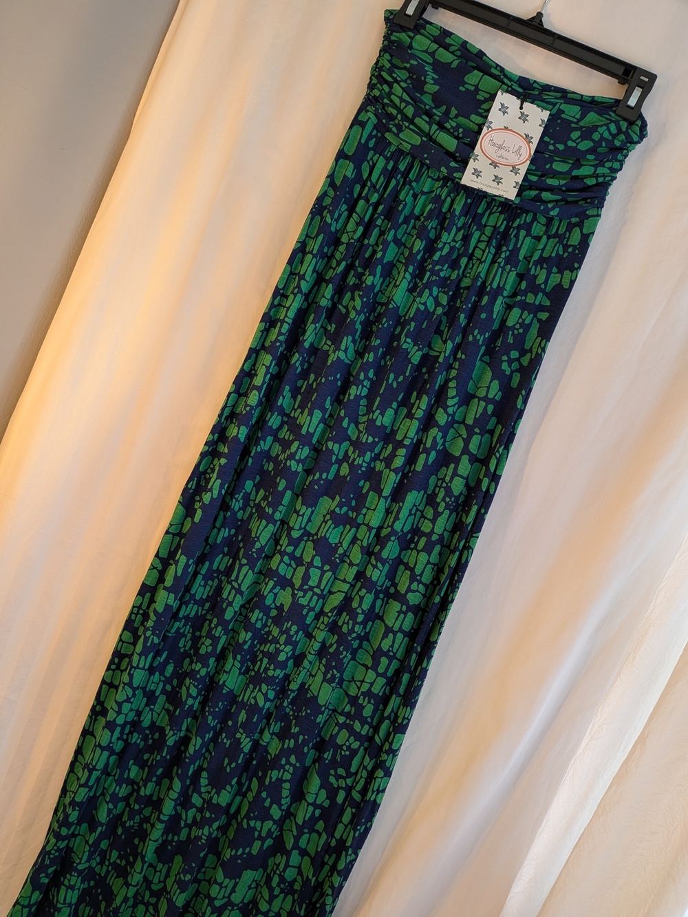 Hourglass Lilly Strapless Navy and Kelly  Green Patterned Strapless Dress Size S